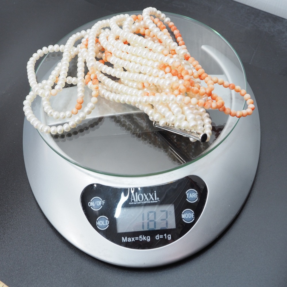 Multi Strand Necklace White Fresh Water Pearl Orange Glass Bead Statement Bridal - Picture 7 of 7